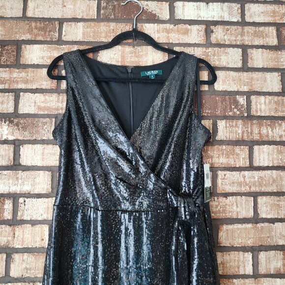 NWT Lauren Ralph Lauren Long Sleeveless Sequin Dress Size 8 - Picture 2 of 11